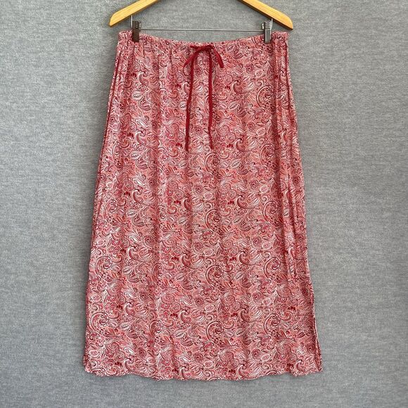Cherokee Boho Midi Skirt Size XL Drawstring Red Paisley Church Work Fairy Drapey - Picture 3 of 11